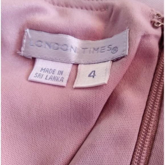 LONDON TIMES Pink Cocktail Dress with Broach Size 4 XS - Picture 3 of 5